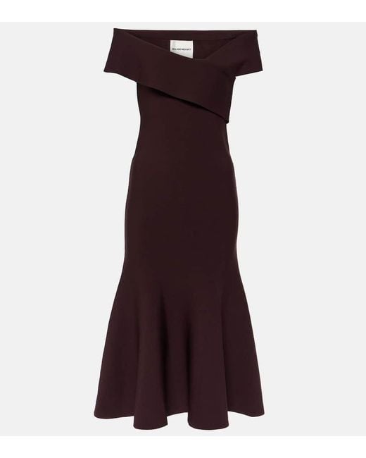 Roland Mouret Purple Off-Shoulder-Midikleid