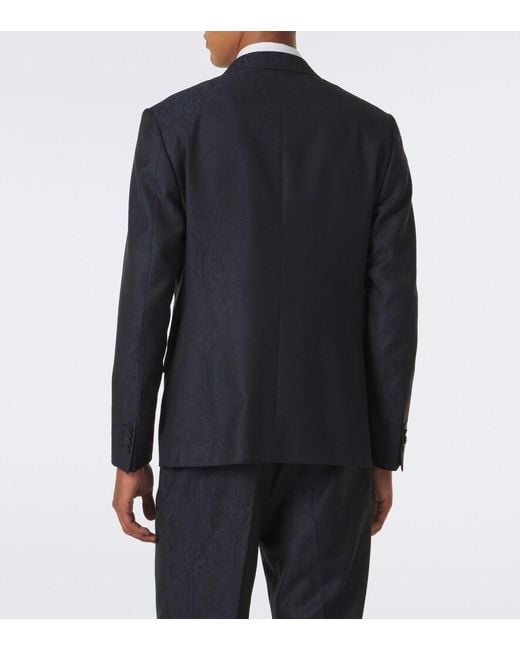 Etro Blue Wool Jacquard Blazer for men