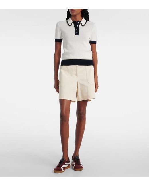 Tory Burch White Open-Knit Polo Shirt