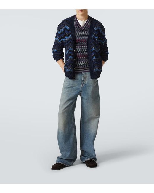 Missoni Blue Zigzag Wool Sweater Vest for men