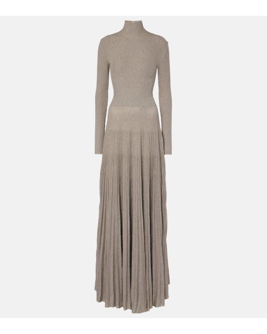 Ralph Lauren Natural Plisse Knitted Turtleneck Gown