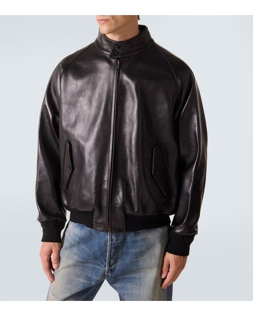 A.PRESSE Black Leather Bomber Jacket for men