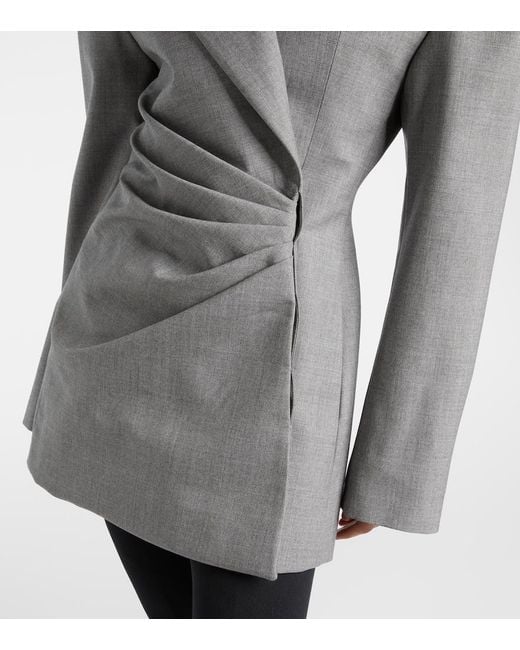 Balmain Gray Draped Virgin Wool Blazer Dress
