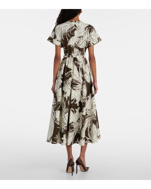 Oscar de la Renta Natural Printed Cotton-Blend Poplin Midi Dress