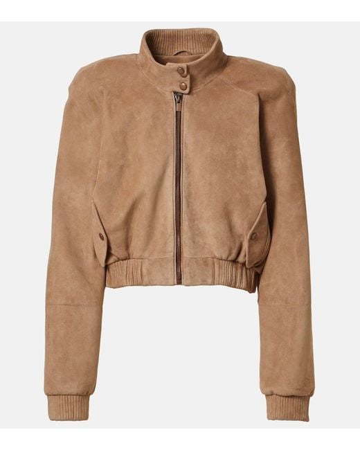 Magda Butrym Brown Cropped Suede Bomber Jacket