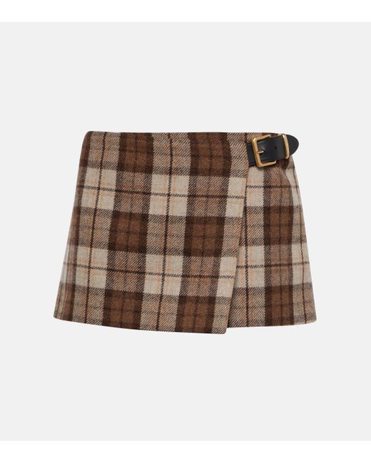 Miu Miu Brown Checked Low-rise Wool-blend Miniskirt