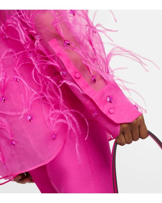 Valentino Pink Embroidered Silk Organza Blouse