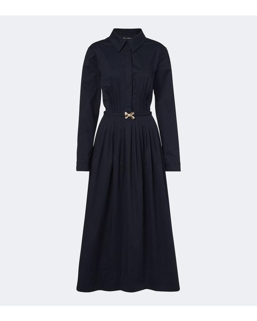 Oscar de la Renta Blue Belted Embellished Cotton Shirt Dress