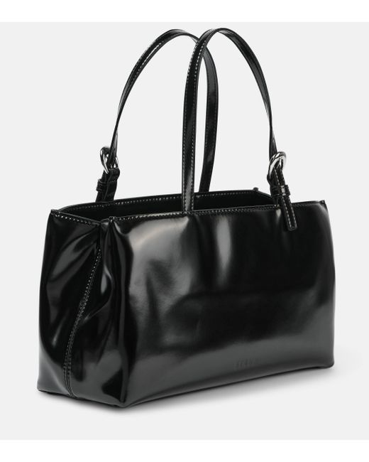 Staud Black Brando Polished Leather Shoulder Bag