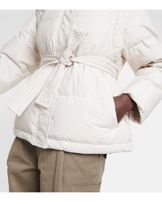 Yves Salomon Natural Belted Shearling-Trimmed Down Jacket