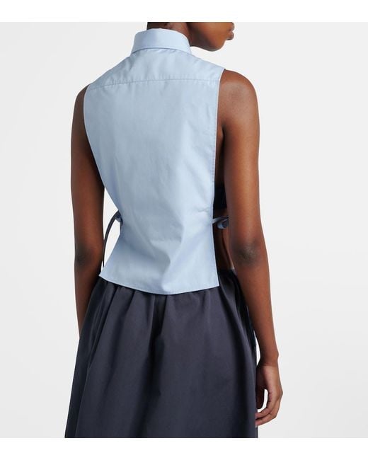 Miu Miu Blue Cutout Cropped Cotton Poplin Shirt