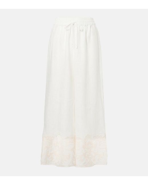 ALÉMAIS White Embroidered Linen Culottes