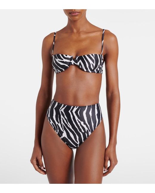 SAME Black Zebra-Print Bikini Top