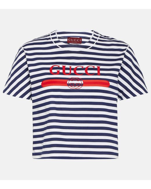 T-shirt raye en coton a logo Gucci en coloris Blue
