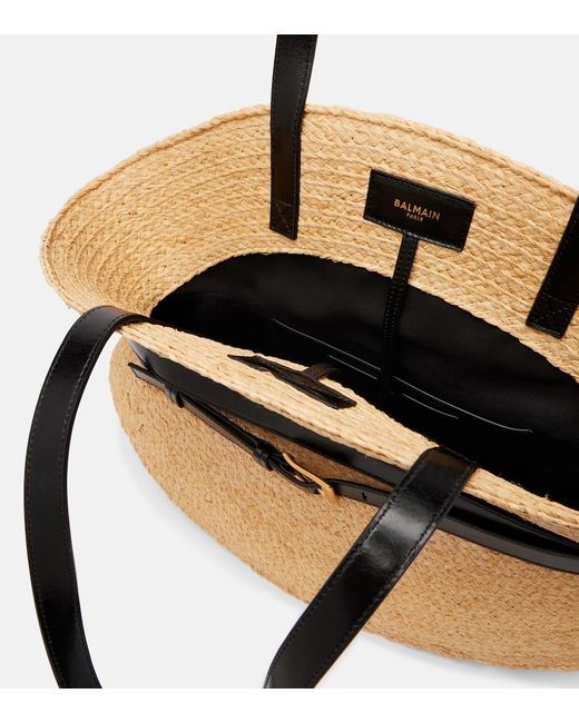 Balmain Black Shuffle Medium Raffia Tote Bag