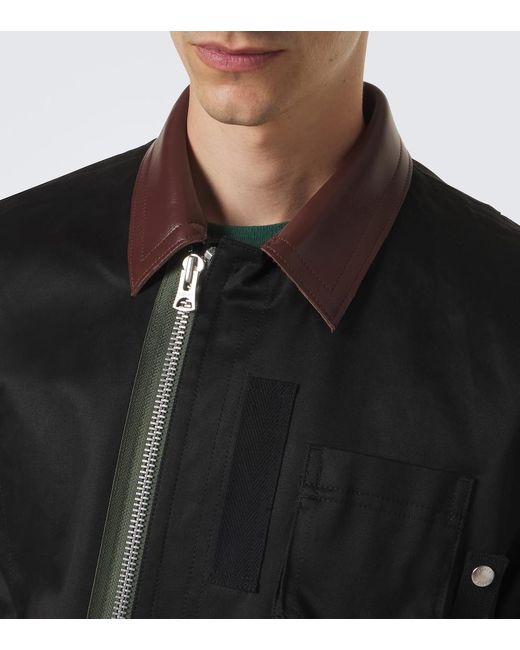 Sacai Black Leather-Trimmed Cotton Blouson Jacket for men