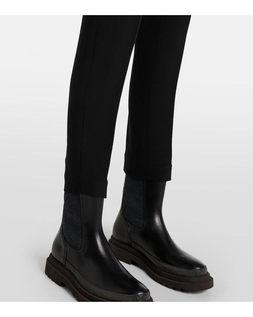 Brunello Cucinelli Black Silk-blend Cropped Pants