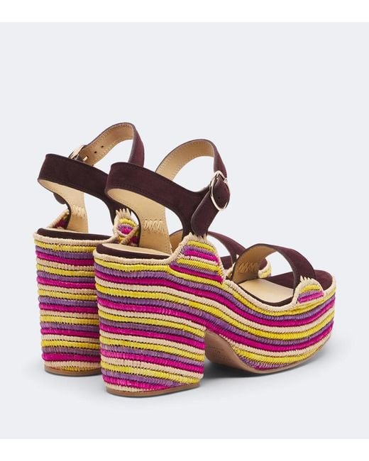 Gabriela Hearst Pink Sardis Suede And Raffia Platform Sandals