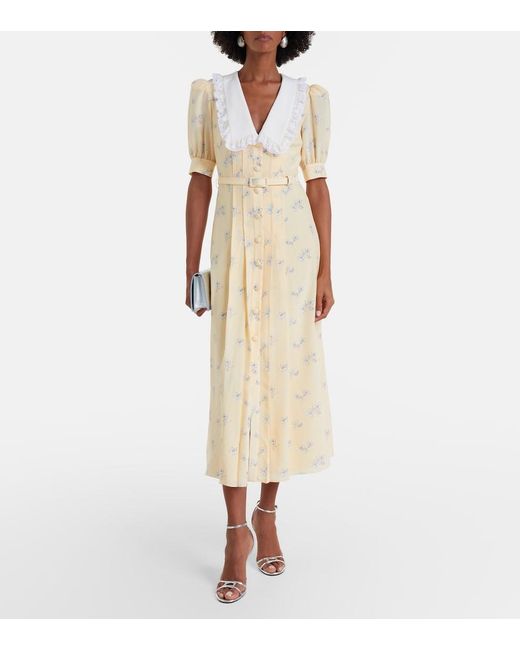 Alessandra Rich Metallic Lace-Trimmed Floral Silk Shirt Dress