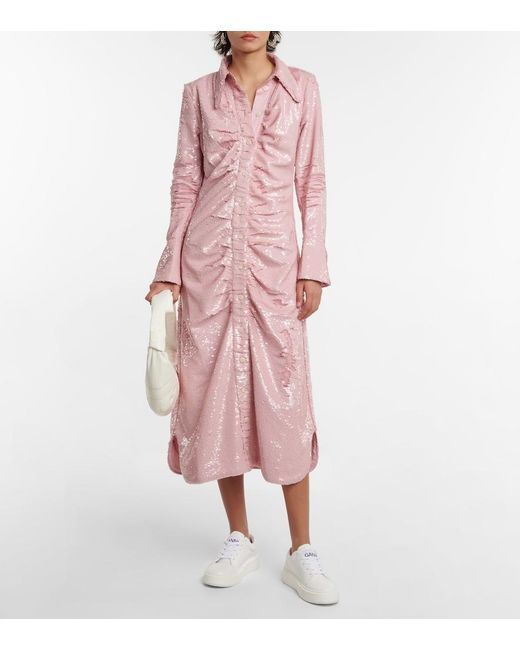 Ganni Pink Sequined Shirt Dress