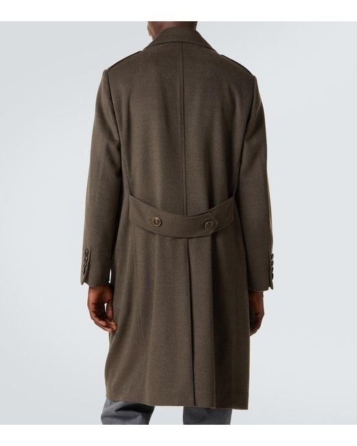 Brunello Cucinelli Brown Double-Breasted Virgin Wool Overcoat for men