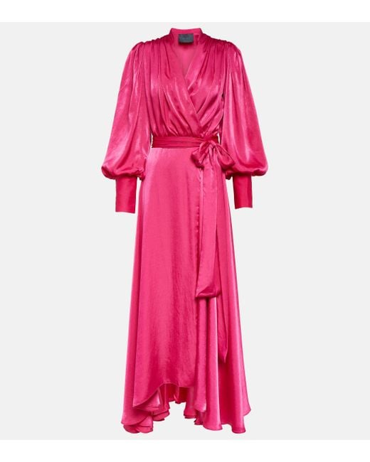 Costarellos Pink Stila Satin Wrap Dress