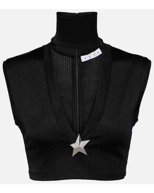 Top cropped Star Stud in maglia a coste di Area in Black