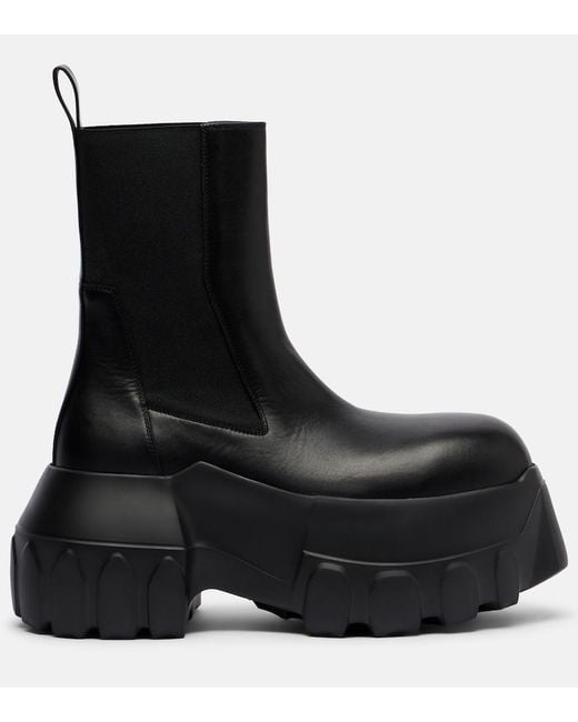 Rick Owens Black Beatle Mega Tractor Leather Chelsea Boots