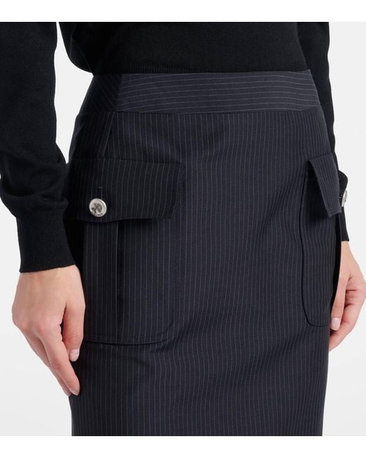 Alexander McQueen Black Chalk Stripe Wool And Mohair Pencil Skirt
