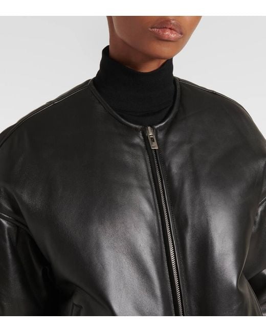 Alaïa Black Leather Bomber Jacket