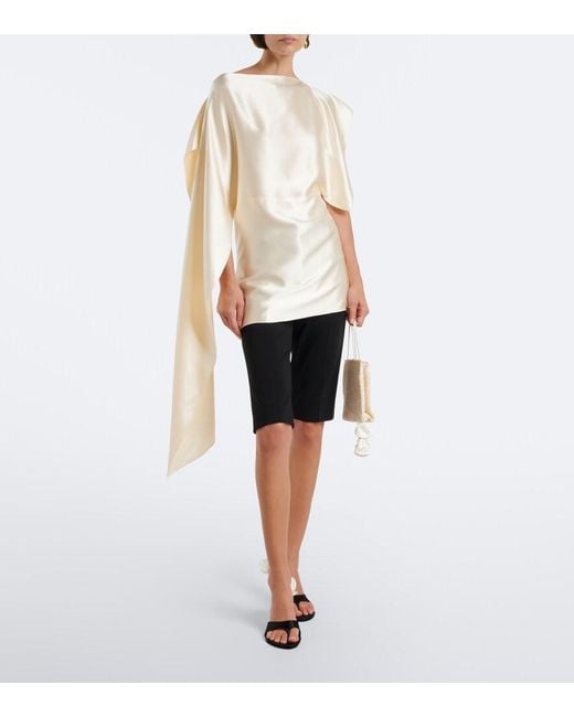 Magda Butrym Natural Asymmetric Draped Silk Satin Top