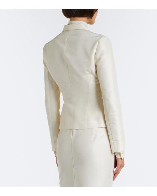Gucci White Single-Breasted Silk Faille Blazer