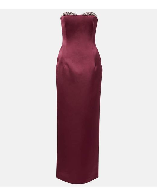 The New Arrivals Ilkyaz Ozel Red Noelie Embellished Satin Gown