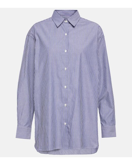 Nili Lotan Blue Yorke Striped Cotton Poplin Shirt