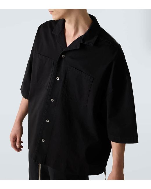 Rick Owens Black Magnum Tommy Oversized Cotton Twill Shirt for men