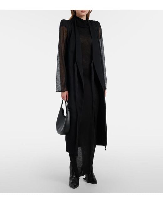 Rick Owens Black Cyclops Wool Wrap Coat