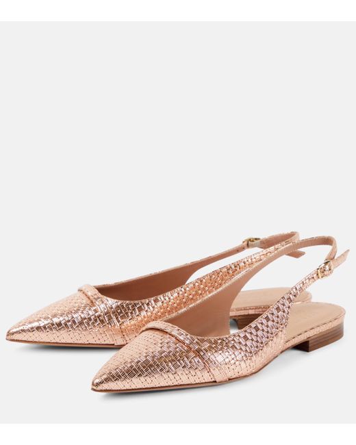 Malone Souliers Pink Jama Embossed Leather Slingback Flats