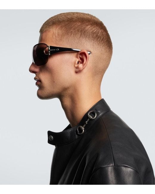 Gucci Black Sign Shield Sunglasses for men