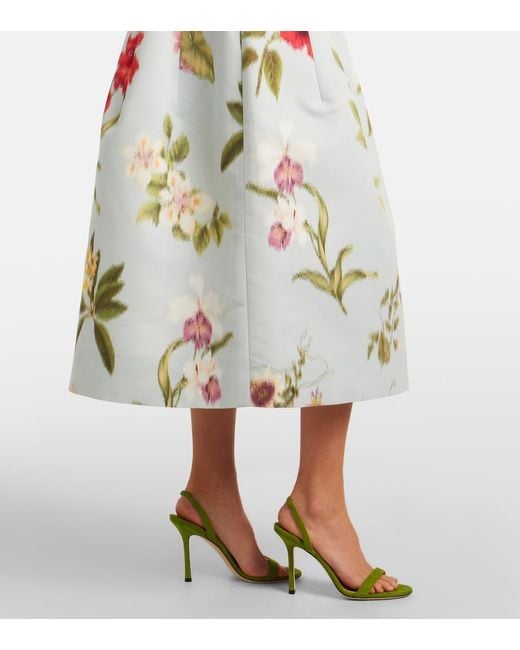Oscar de la Renta White Belted Floral Faille Cocktail Dress