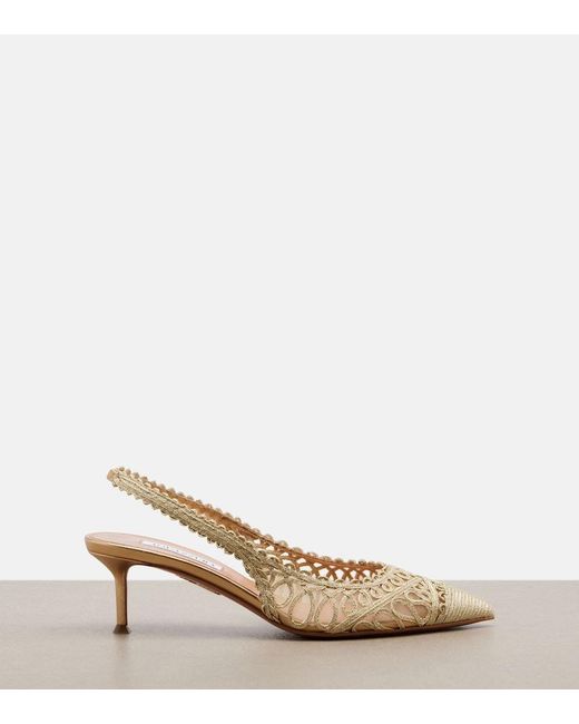Aquazzura Natural Kahlo Metallic Raffia And Mesh Slingback Pumps