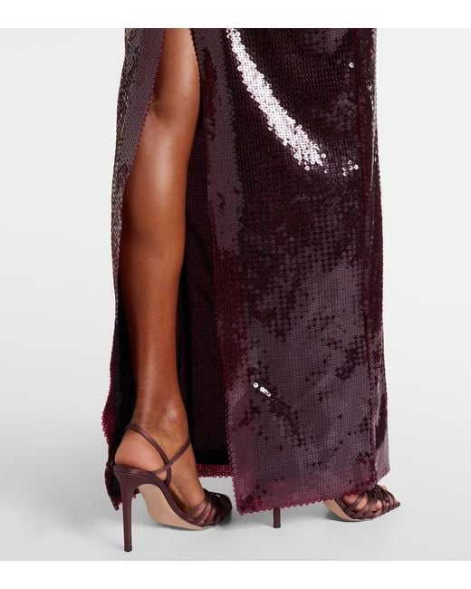 Abito Lungo Arricciato Con Pelle E Paillette di David Koma in Purple