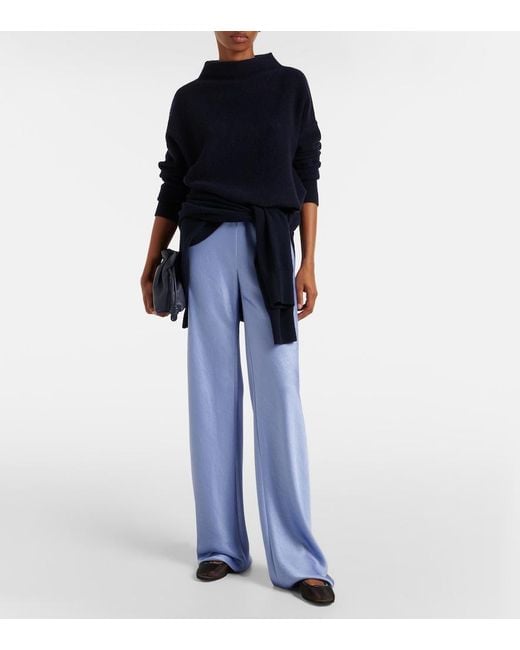 Vince Blue Weite High-Rise Hose Aus Satin