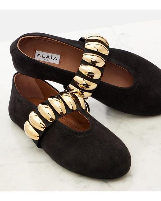 Alaïa Black Flache Schuhe Aus Veloursleder Mit Verzierungen
