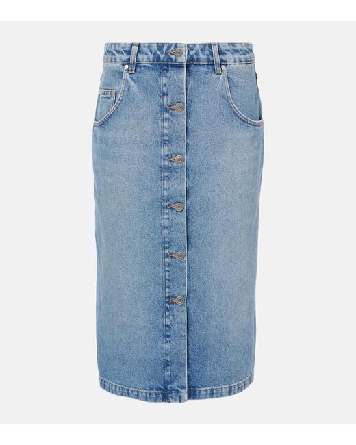 Stella McCartney Blue Chain-Detail Denim Midi Skirt