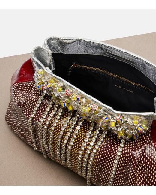 Dries Van Noten Red Blossom Small Patent Leather Crossbody Bag