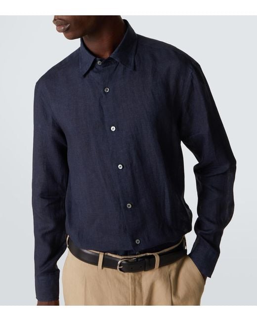 Brioni Blue Linen Shirt for men