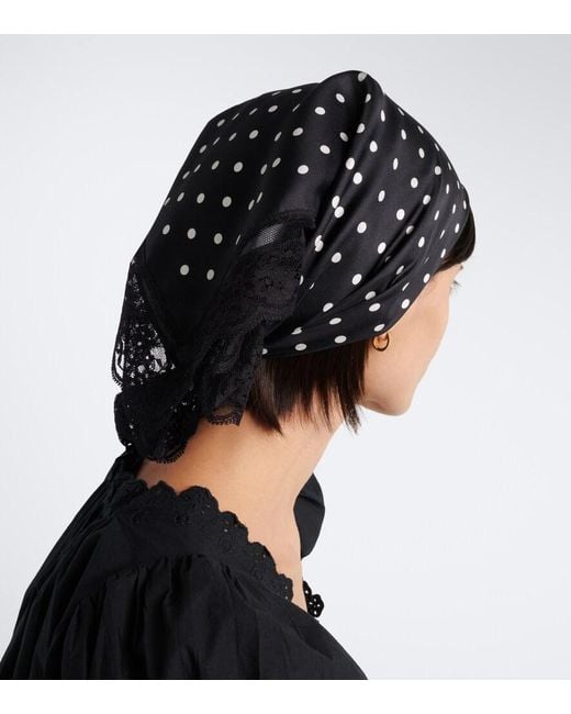 Posse Black Polka-Dot Lace-Trimmed Silk Scarf