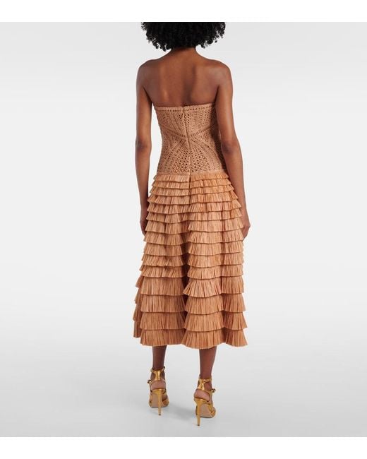 Jonathan Simkhai Brown Santana Raffia-Blend Bustier Dress