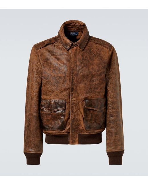 Polo Ralph Lauren Leather Bomber Jacket in Brown for Men | Lyst UK