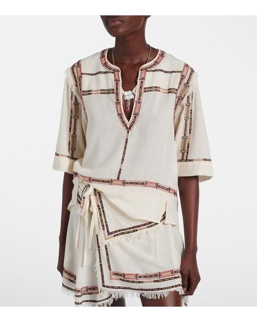 Isabel Marant Natural Fiosa Embroidered Fringed Silk Top